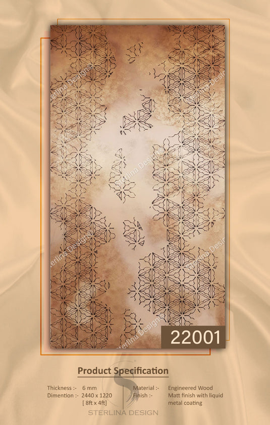 22001 Stelio 8 ft x 4 ft Matte Finish With Liquid Metal Coating HDF Art Panel - 6 mm - I for Interior