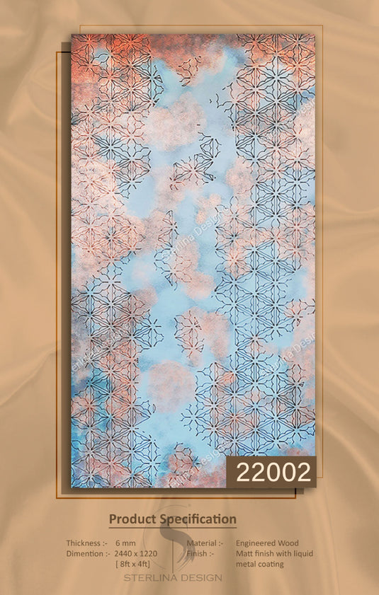 22002 Stelio 8 ft x 4 ft Matte Finish With Liquid Metal Coating HDF Art Panel - 6 mm - I for Interior