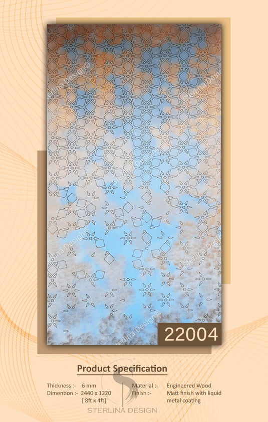 22004 Stelio 8 ft x 4 ft Matte Finish With Liquid Metal Coating HDF Art Panel - 6 mm - I for Interior