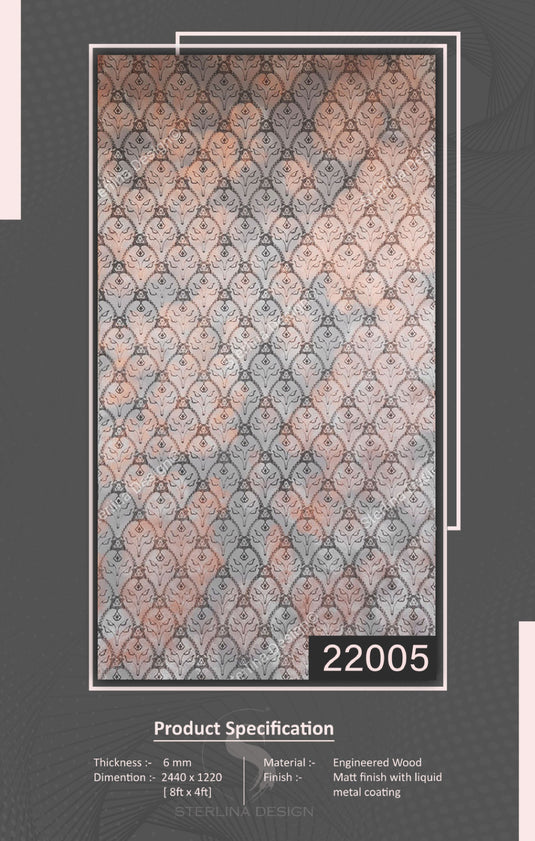 22005 Stelio 8 ft x 4 ft Matte Finish With Liquid Metal Coating HDF Art Panel - 6 mm - I for Interior