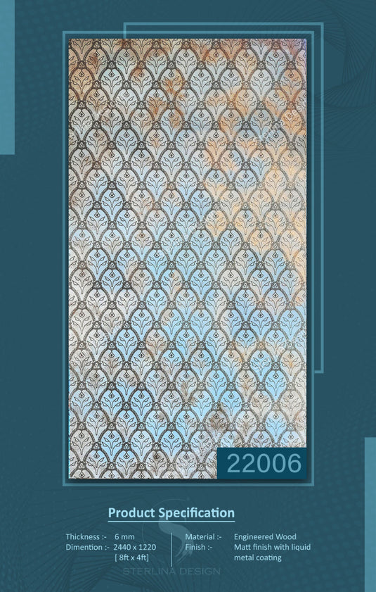 22006 Stelio 8 ft x 4 ft Matte Finish With Liquid Metal Coating HDF Art Panel - 6 mm - I for Interior