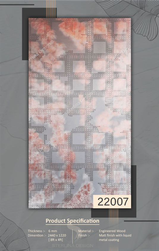 22007 Stelio 8 ft x 4 ft Matte Finish With Liquid Metal Coating HDF Art Panel - 6 mm - I for Interior