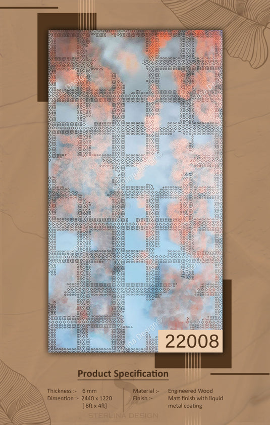 22008 Stelio 8 ft x 4 ft Matte Finish With Liquid Metal Coating HDF Art Panel - 6 mm - I for Interior