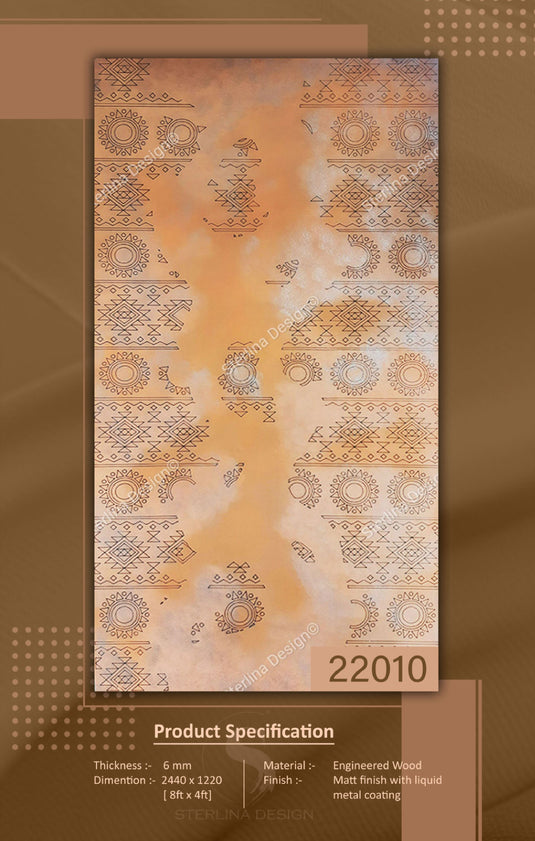 22010 Stelio 8 ft x 4 ft Matte Finish With Liquid Metal Coating HDF Art Panel - 6 mm - I for Interior