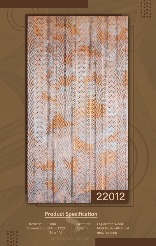 22012 Stelio 8 ft x 4 ft Matte Finish With Liquid Metal Coating HDF Art Panel - 6 mm - I for Interior